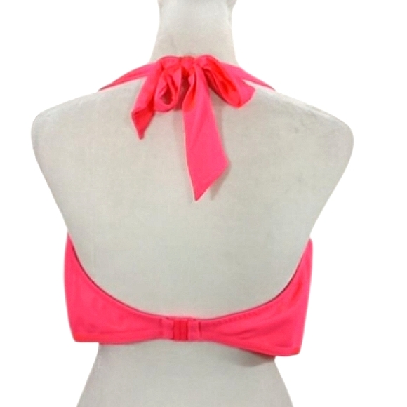 Seafolly Kiara Coral Pink Swimsuit Top Pleated Halter Tie Lightly Padded Cups - Picture 5 of 7